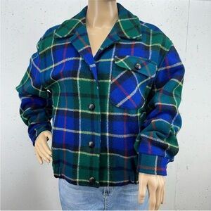 Vintage Pendleton Small Knockabout Blue & Green Plaid 100% Wool Lined Jacket
